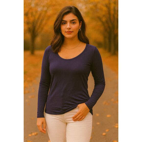 Wolford Scoop Neck Seamless Pure Long Sleeve Top XS Plum Purple Luxe Basic Fall - Picture 1 of 6
